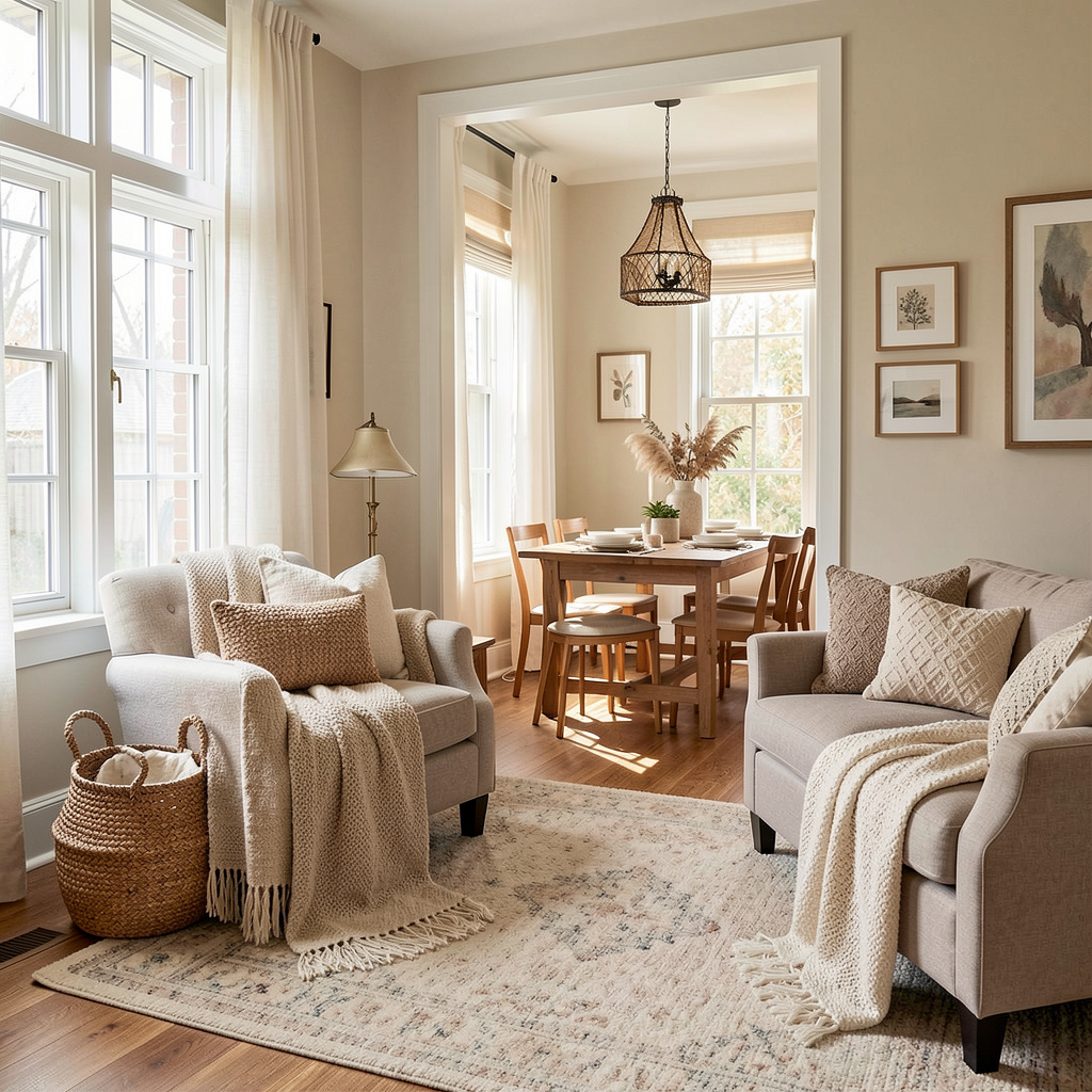 Elegantly styled living space with natural light